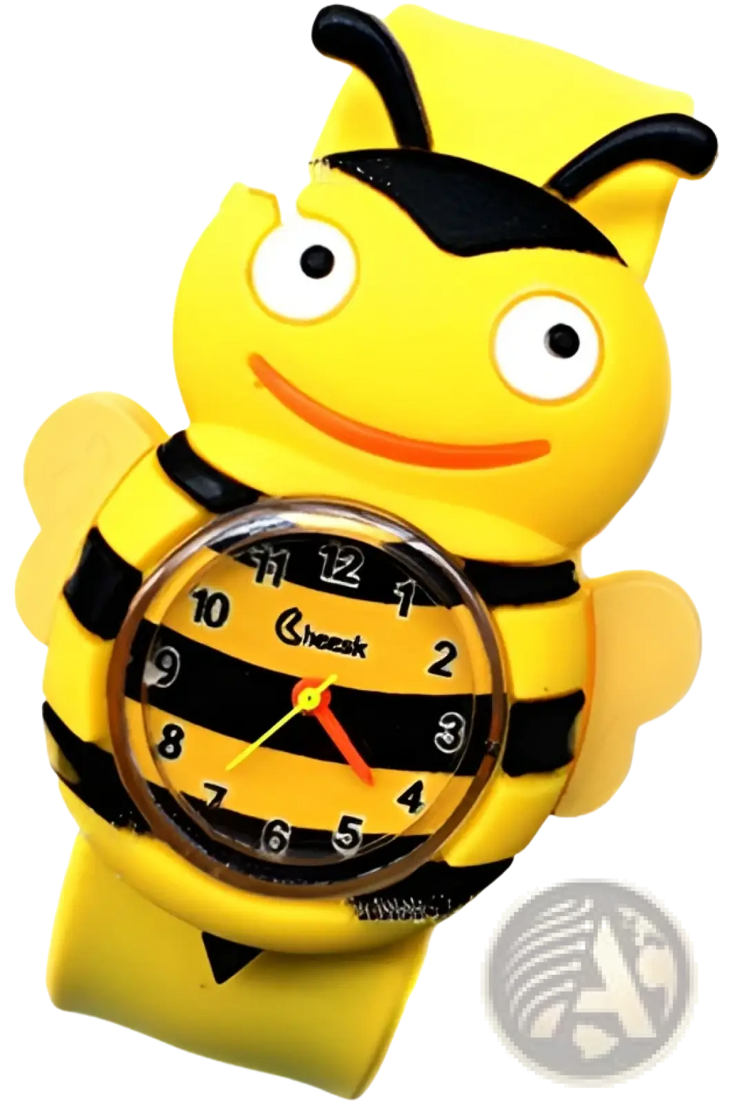 Kids 3d cartoon animal silicone wristwatch in yellow and black with bee shape round face plastic body and flexible band