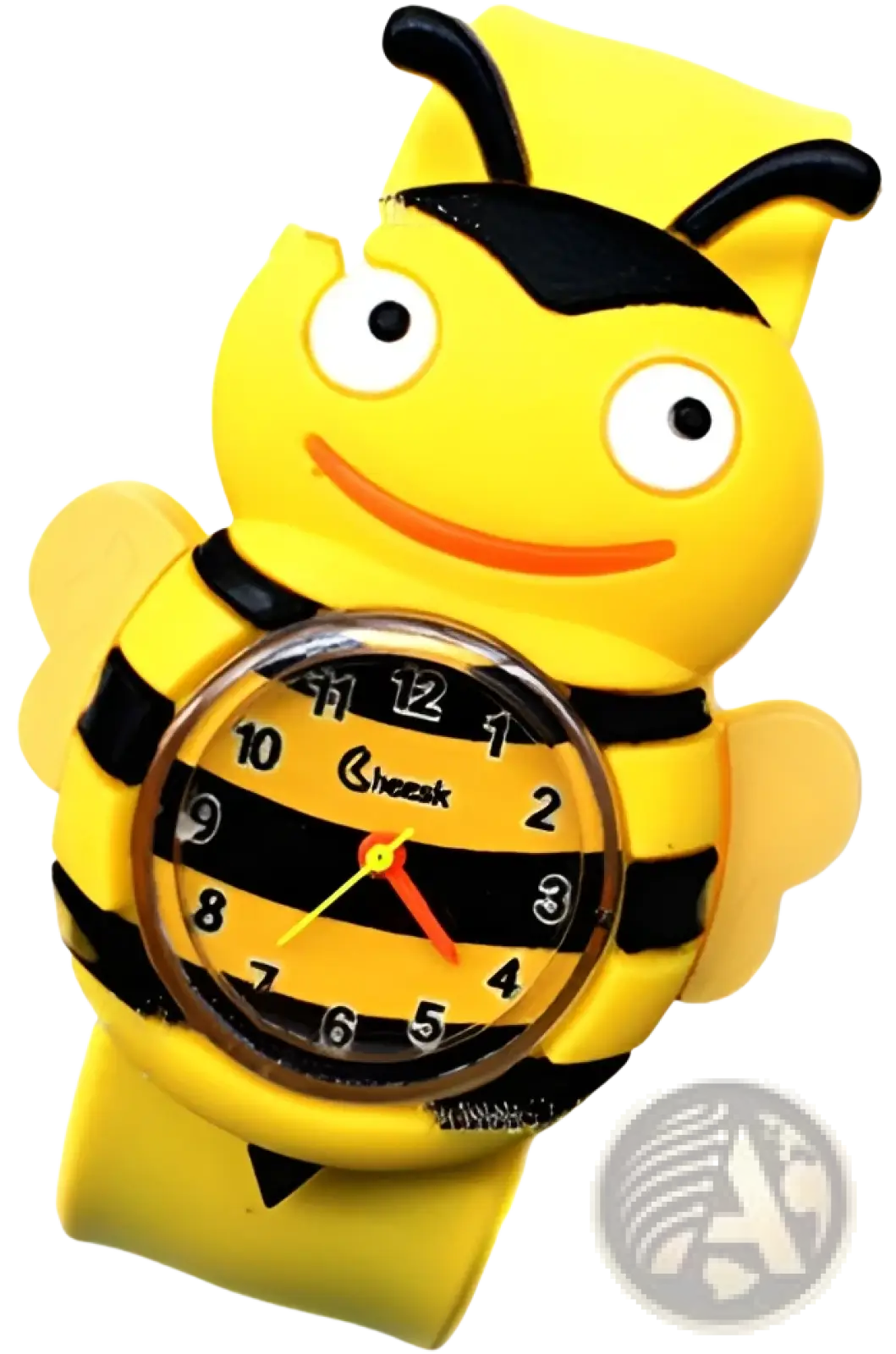 Kids 3d cartoon animal silicone wristwatch in yellow and black with bee shape round face plastic body and flexible band
