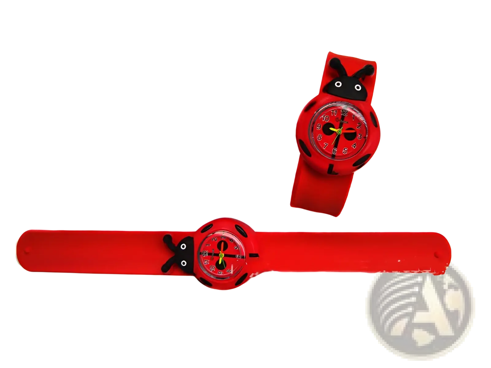 Kids 3d cartoon animal silicone wristwatch in red ladybug design with black spots and yellow hands on clear face