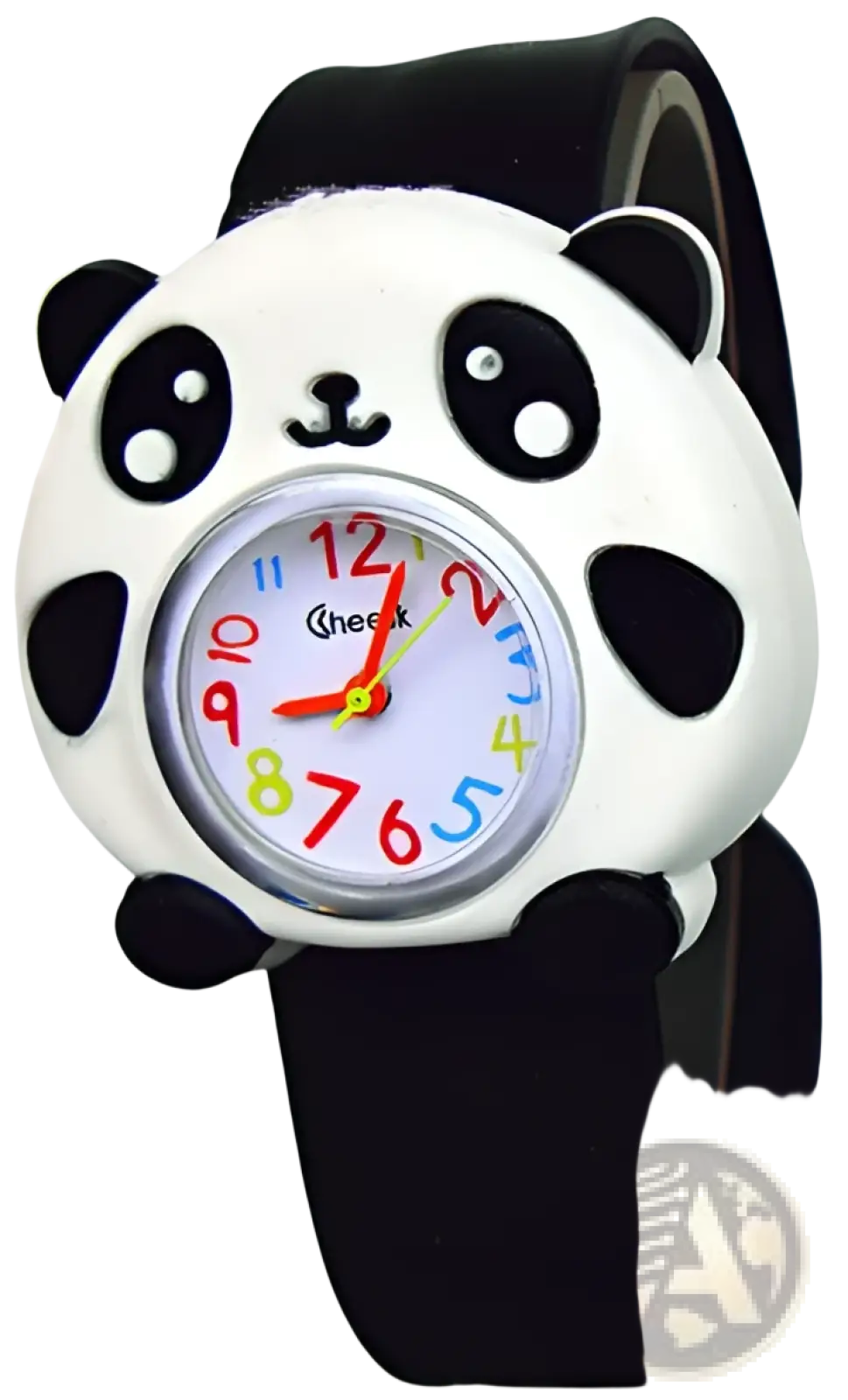 Kids 3d cartoon animal silicone wristwatch featuring a white and black panda design with a colorful numbered dial