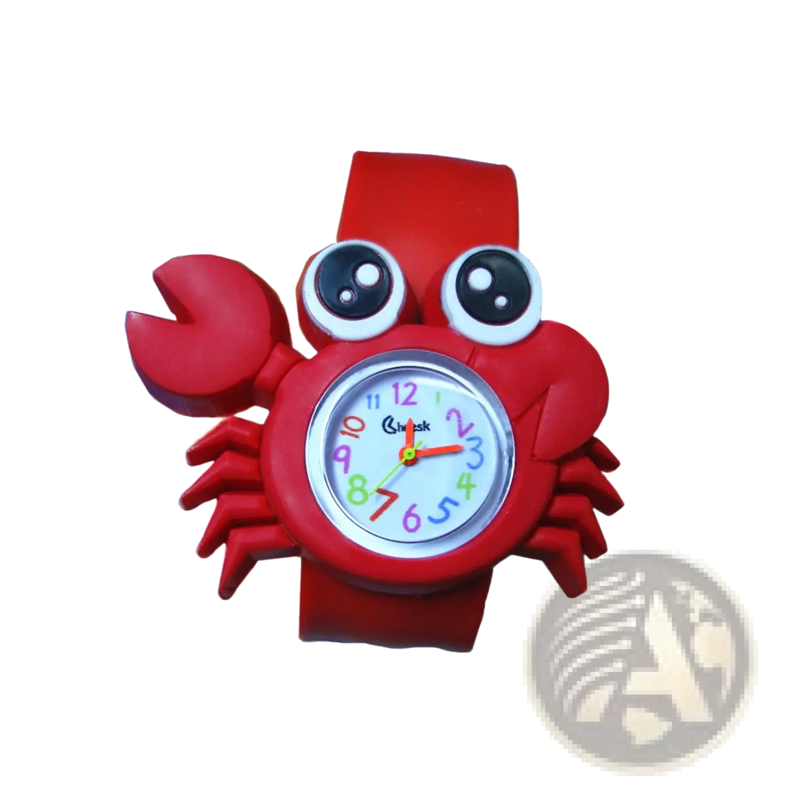 Kids 3d cartoon animal silicone wristwatch red crab-shaped with colorful numbered dial and googly eyes for children