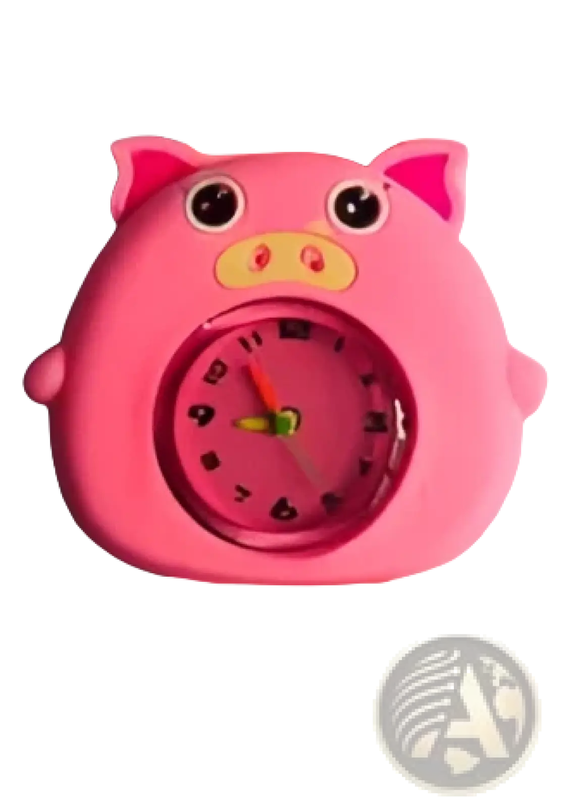 Kids 3d cartoon animal silicone wristwatch featuring a pink plastic pig shape with a round face and red hands