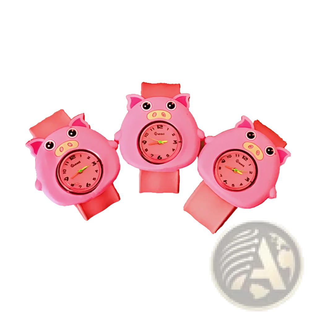 Kids 3d cartoon animal silicone wristwatch featuring pink pig-shaped soft silicone body and matching pink strap for children