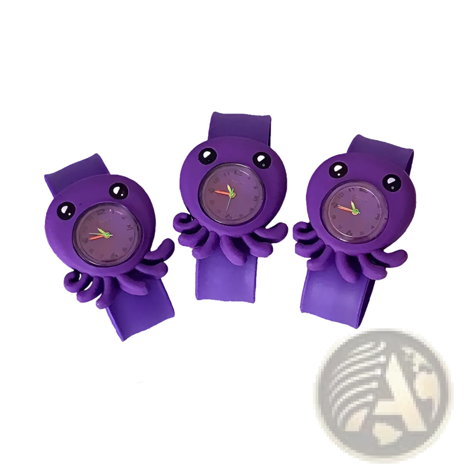 Purple octopus-shaped kids 3d cartoon animal silicone wristwatch with black eyes and round face
