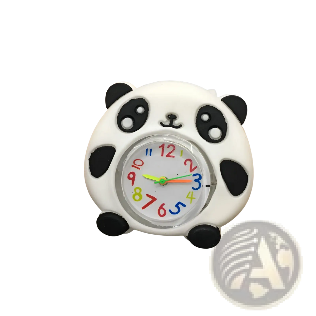 Kids 3d cartoon animal silicone wristwatch in white panda shape with black ears paws colorful dial and green orange hands