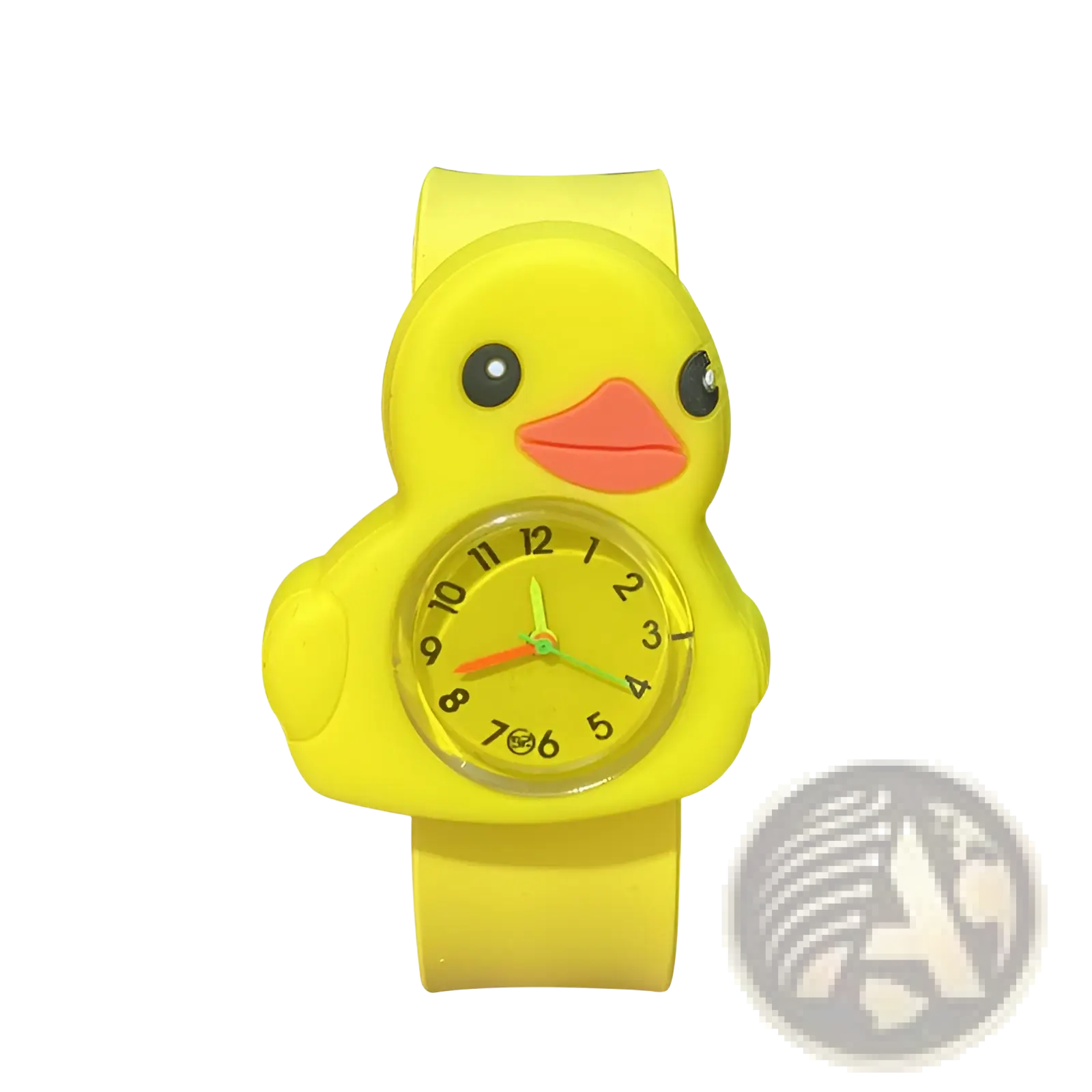 Kids 3d cartoon animal silicone wristwatch featuring a yellow rubber duck shape with a clear face and colorful hands
