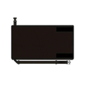 Back side of a black rectangular matte kids airplane footrest travel bed seat extender with adhesive strips and adjustable strap