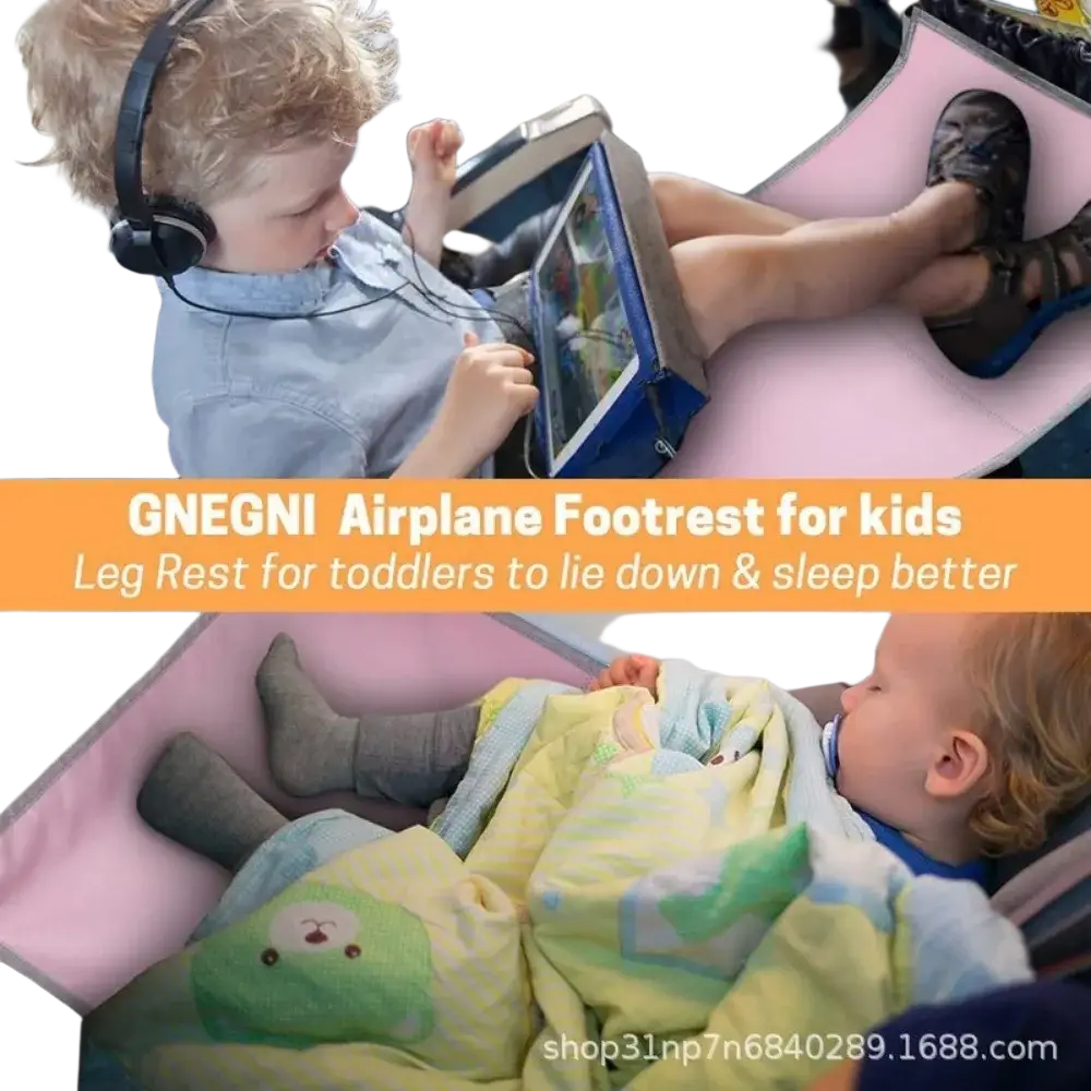 Kids airplane seat extender travel foot rest in pink with soft padding and gentle curve for toddler leg support