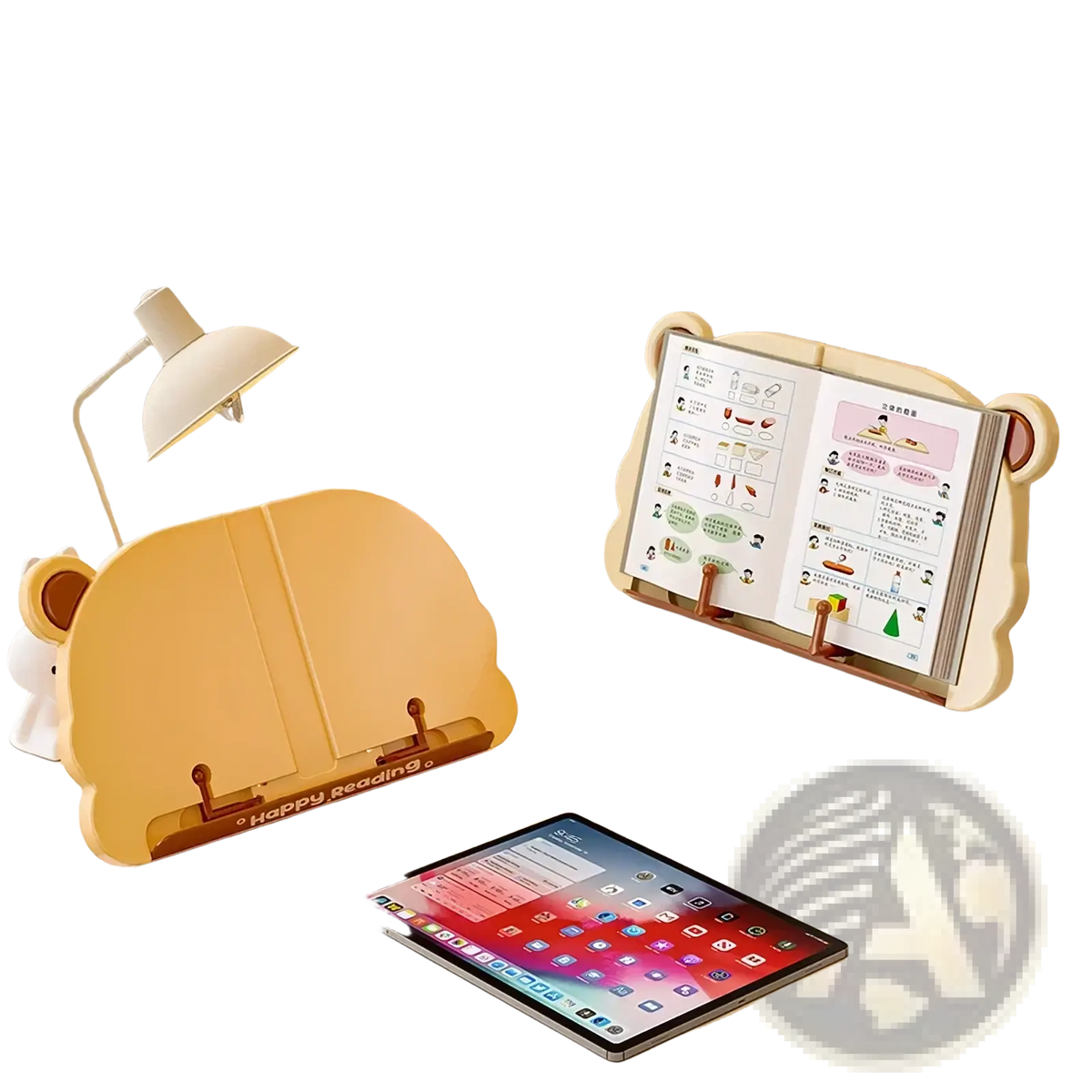 Cream-colored kids bear reading stand book holder with rounded ears and smooth matte finish made of durable material
