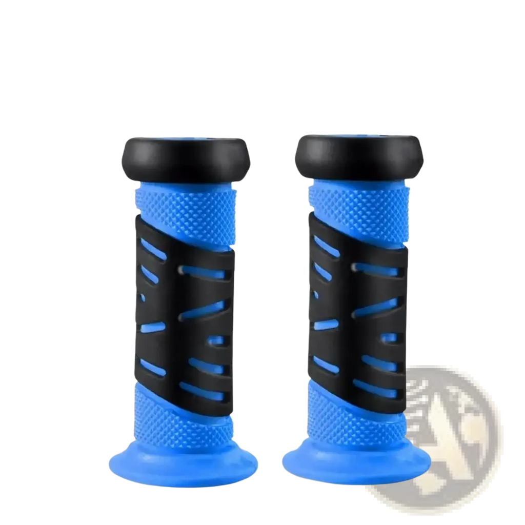 Kids bike handlebar grips in blue and black tpr soft rubber with textured ergonomic design for comfortable grip