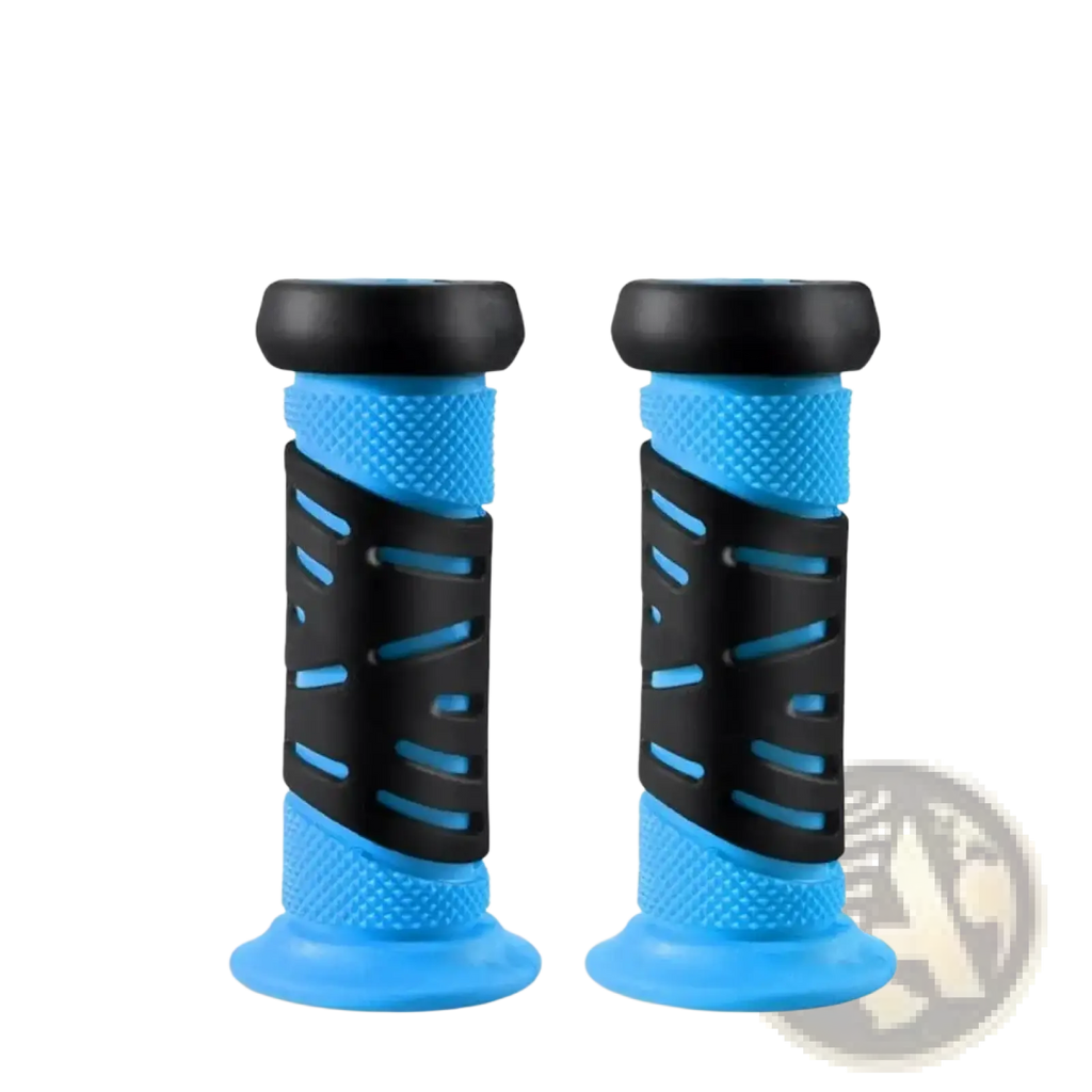 Blue and black kids bike handlebar grips made of soft tpr rubber with textured surfaces for enhanced grip