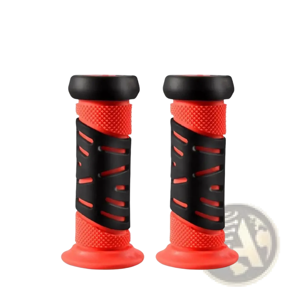 Red and black kids bike handlebar grips made of soft tpr rubber with textured ergonomic design for comfortable grip