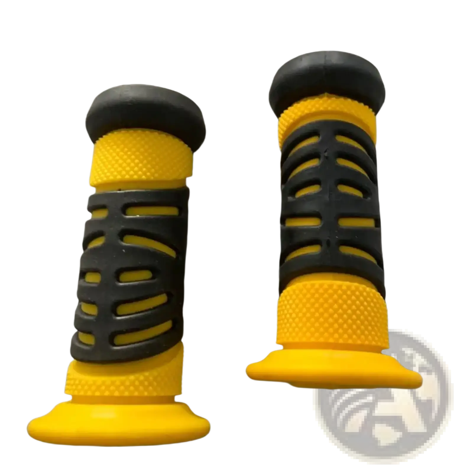 Yellow and black kids bike handlebar grips with textured ergonomic design made of soft tpr rubber