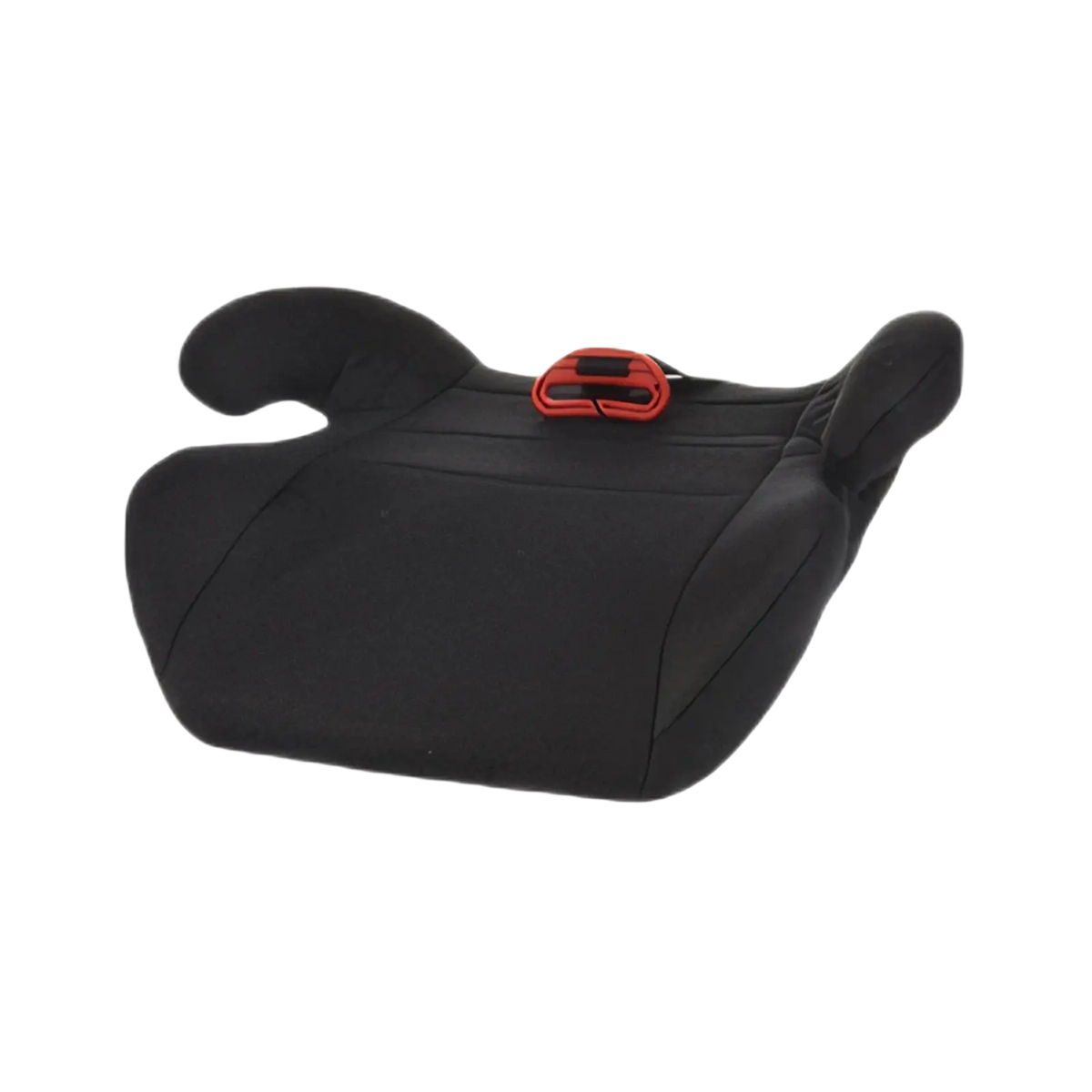 Black child car booster seat cushion with red buckle designed for children aged 3 to 12 years