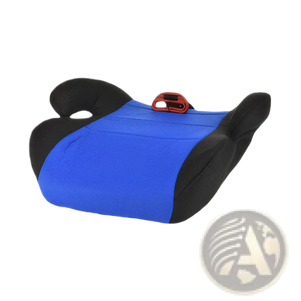 Blue and black kids car booster seat cushion with red buckle for children aged 3 to 12 years