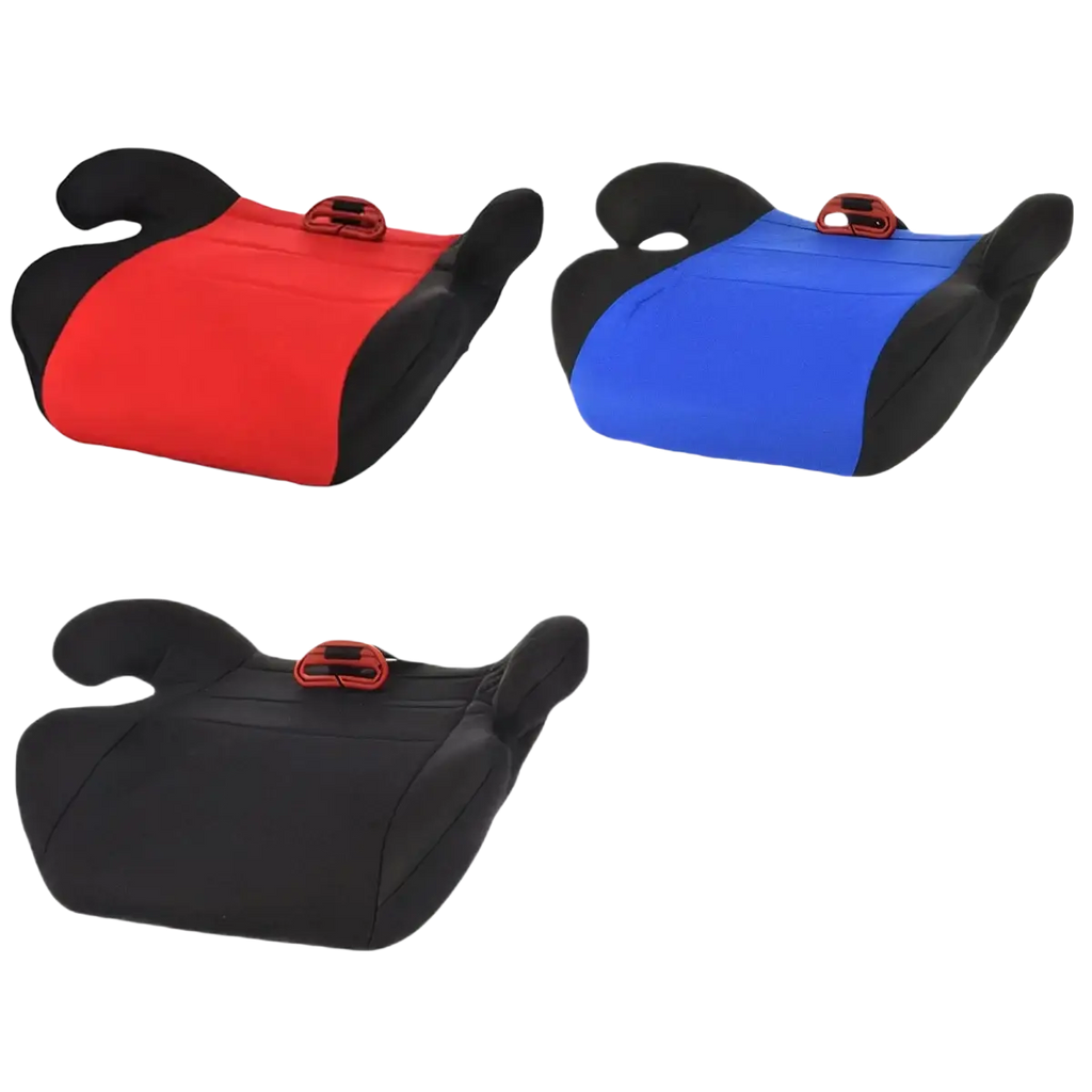 Kids car booster seat cushion for 3 to 12 years with padded design and adjustable harness in red and black or blue and black colors