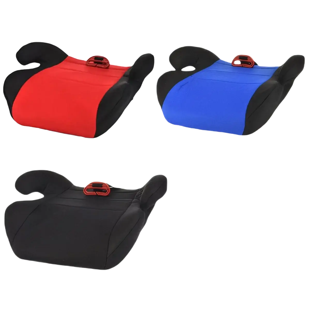 Kids car booster seat cushion for 3 to 12 years with padded design and adjustable harness in red and black or blue and black colors