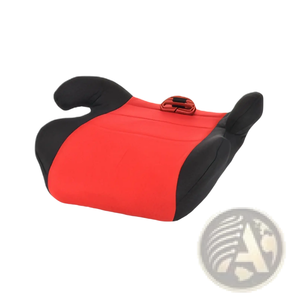 Kids car booster seat cushion for 3 to 12 years in red and black with padded contoured design for child comfort