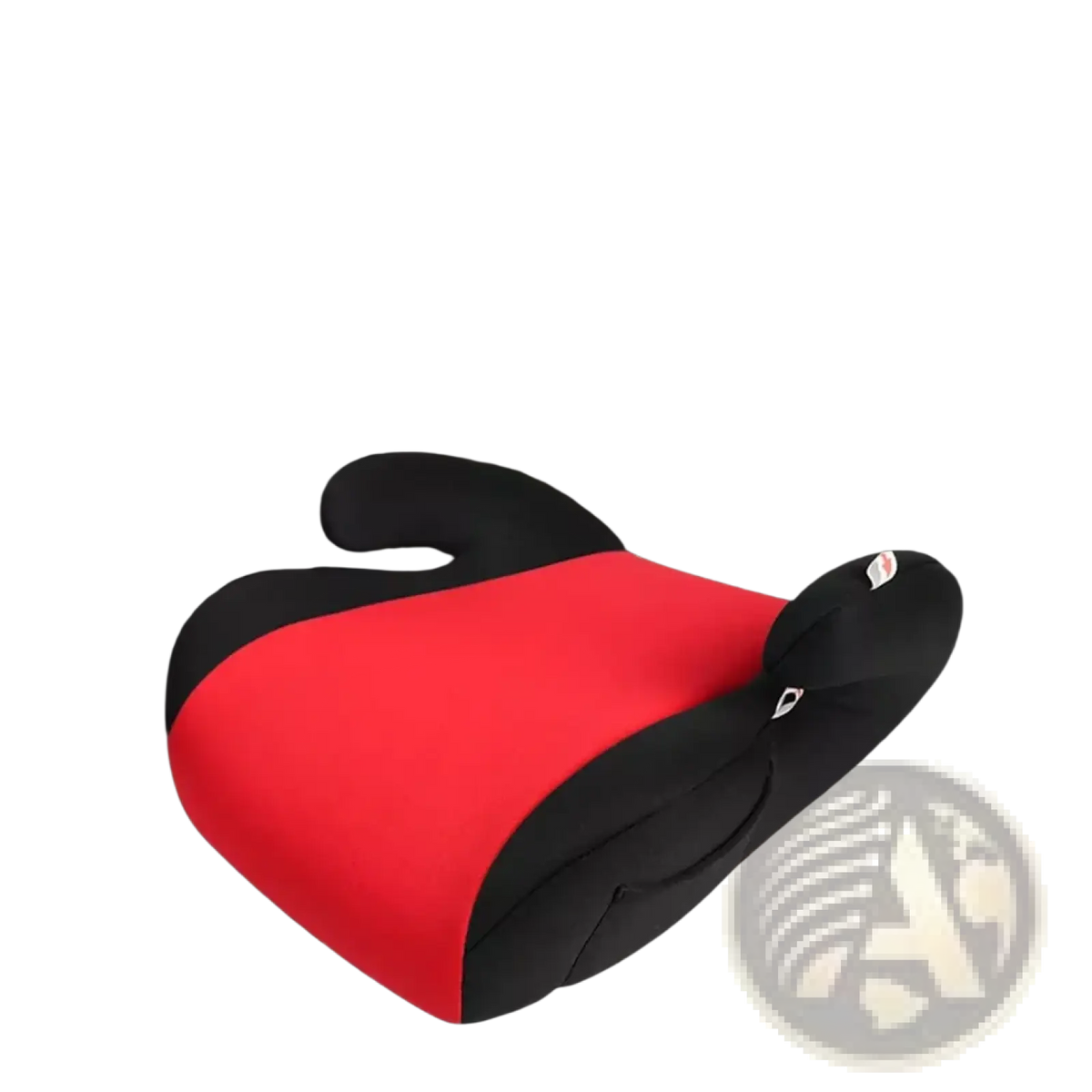 Red and black kids car booster seat cushion with contoured design for children aged 3 to 12 years