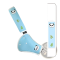 Light blue panda-themed kids car seat belt cover with bamboo and leaf designs for neck support and safety