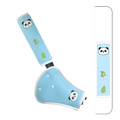 Light blue panda-themed kids car seat belt cover with bamboo and leaf designs for neck support and safety