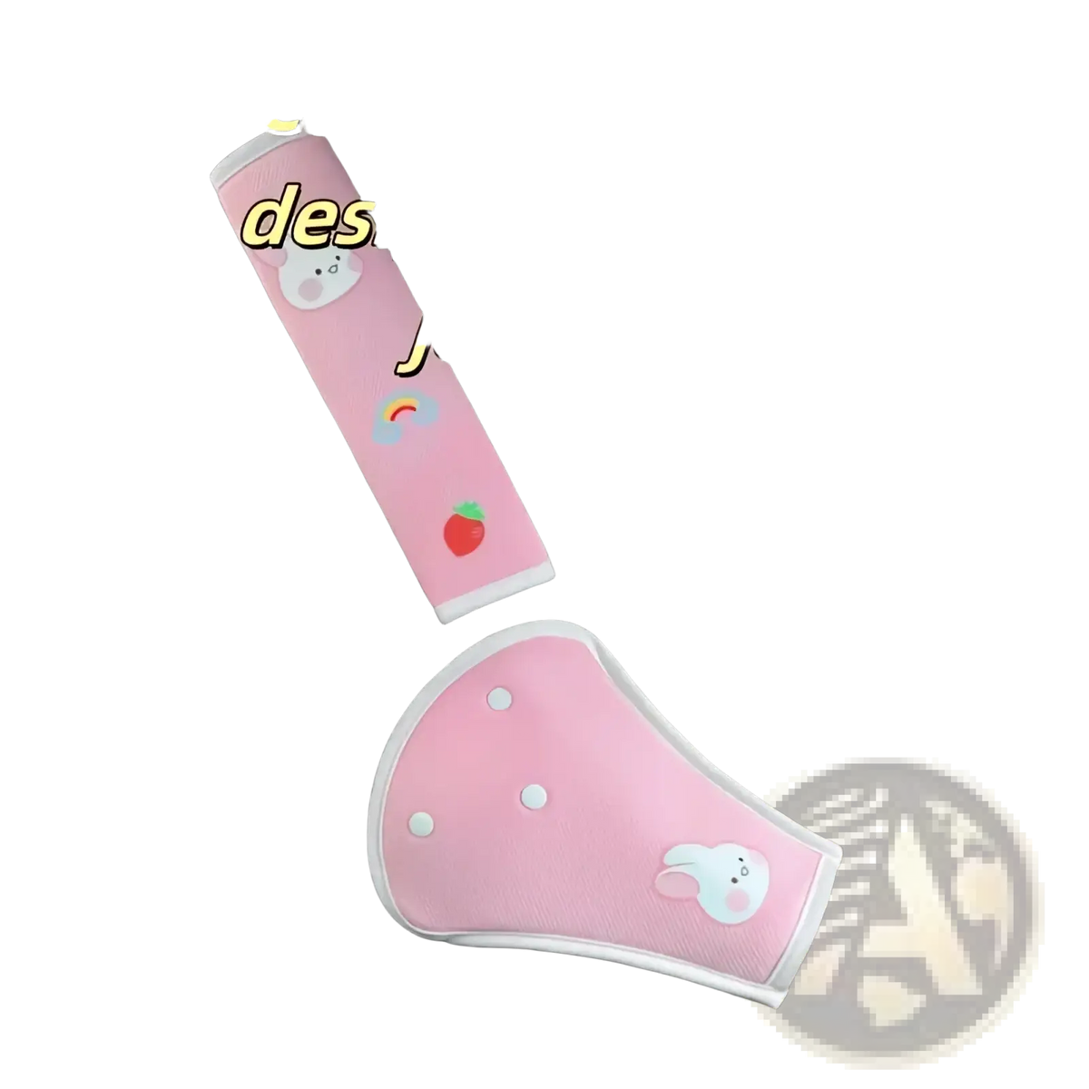 Pink kids car seat belt cover with soft fabric and cute cartoon character designs for child safety and comfort
