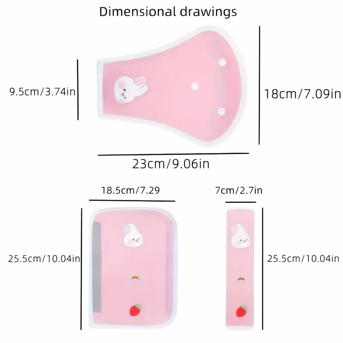 Pink silicone cooling pad with white bunny face and strawberry design for kids car seat belt cover and neck support pillow