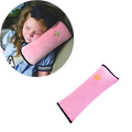 Kids car seat belt pillow and shoulder cushion pink plush with black trim and small embroidered sun design
