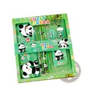 Green lucky panda kids cartoon stationery set with plastic and metal items for school supplies gift kit