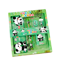 Green lucky panda kids cartoon stationery set with plastic and metal items for school supplies gift kit