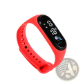 Red silicone kids digital LED sports watch with black digital display showing time and date
