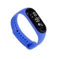 Blue kids digital led watch with black display made of silicone material showing time and date