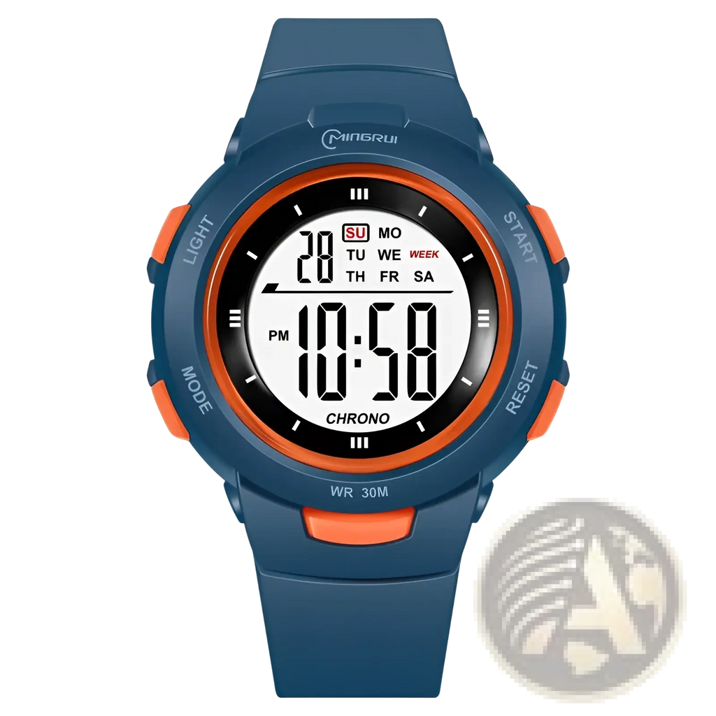 Kids digital sports watch luminous waterproof alarm wristwatch with blue and orange face and durable rubber strap