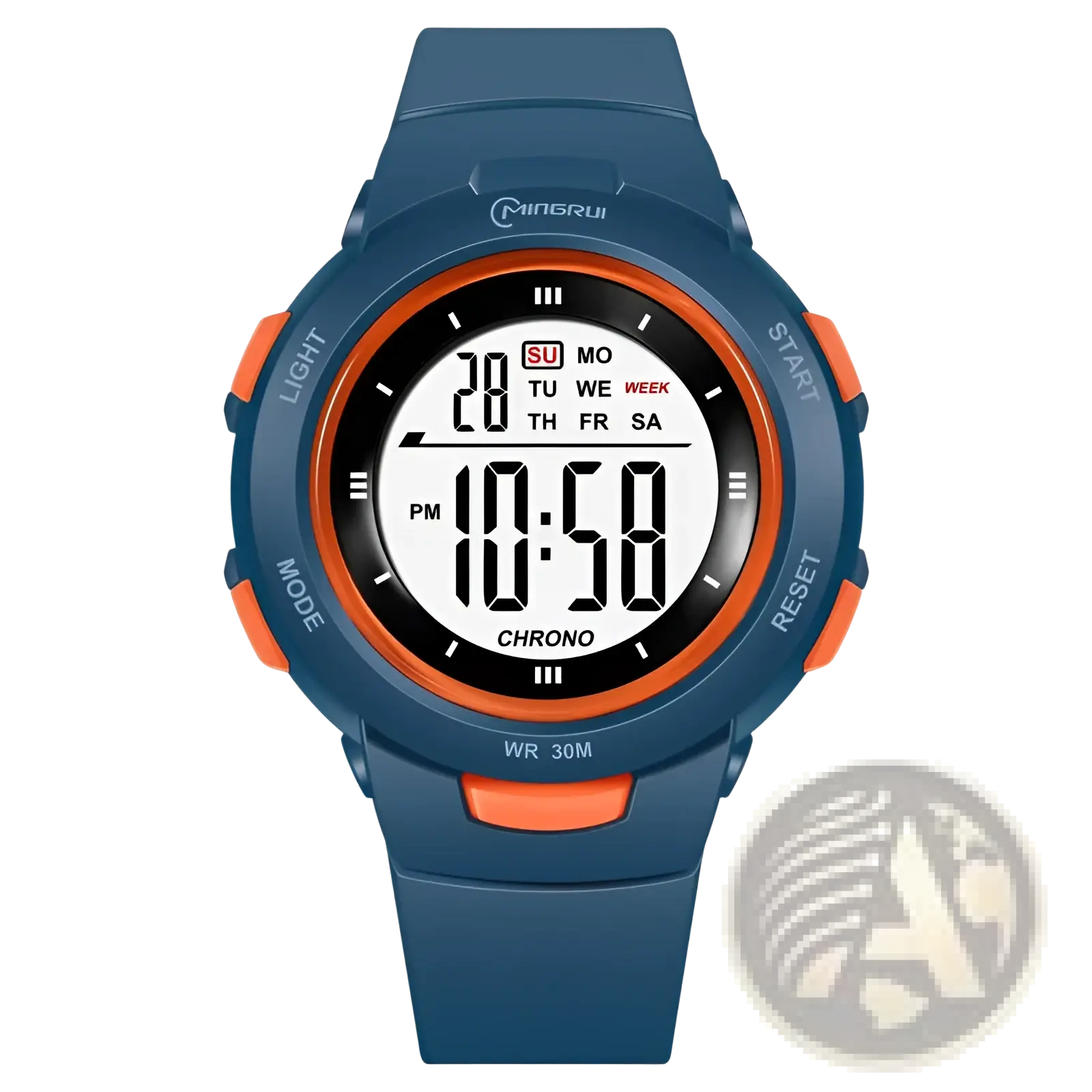 Kids digital sports watch luminous waterproof alarm wristwatch with blue and orange face and durable rubber strap