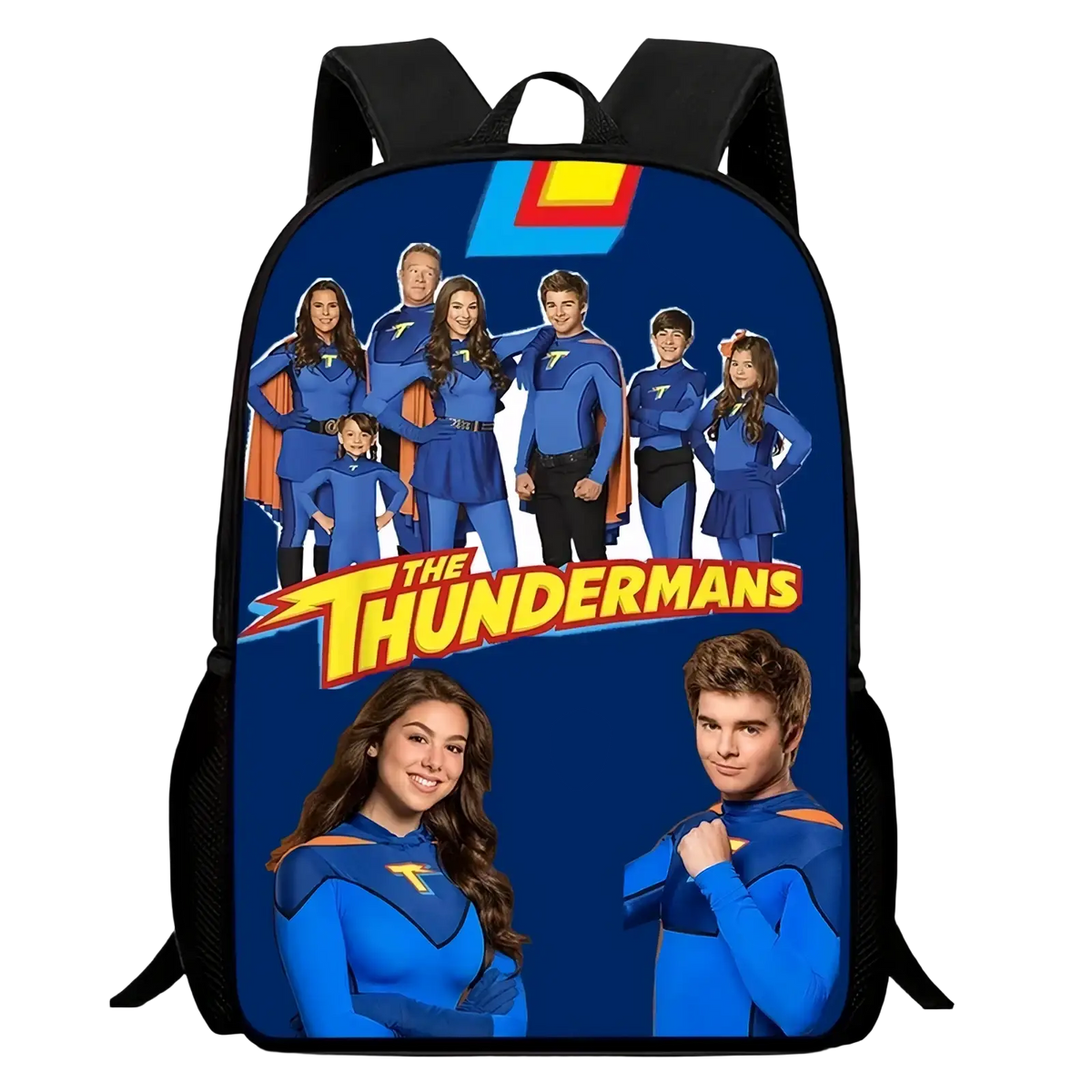 Blue the thundermans kids dinosaur lightning backpack large school bag with black straps and side pockets