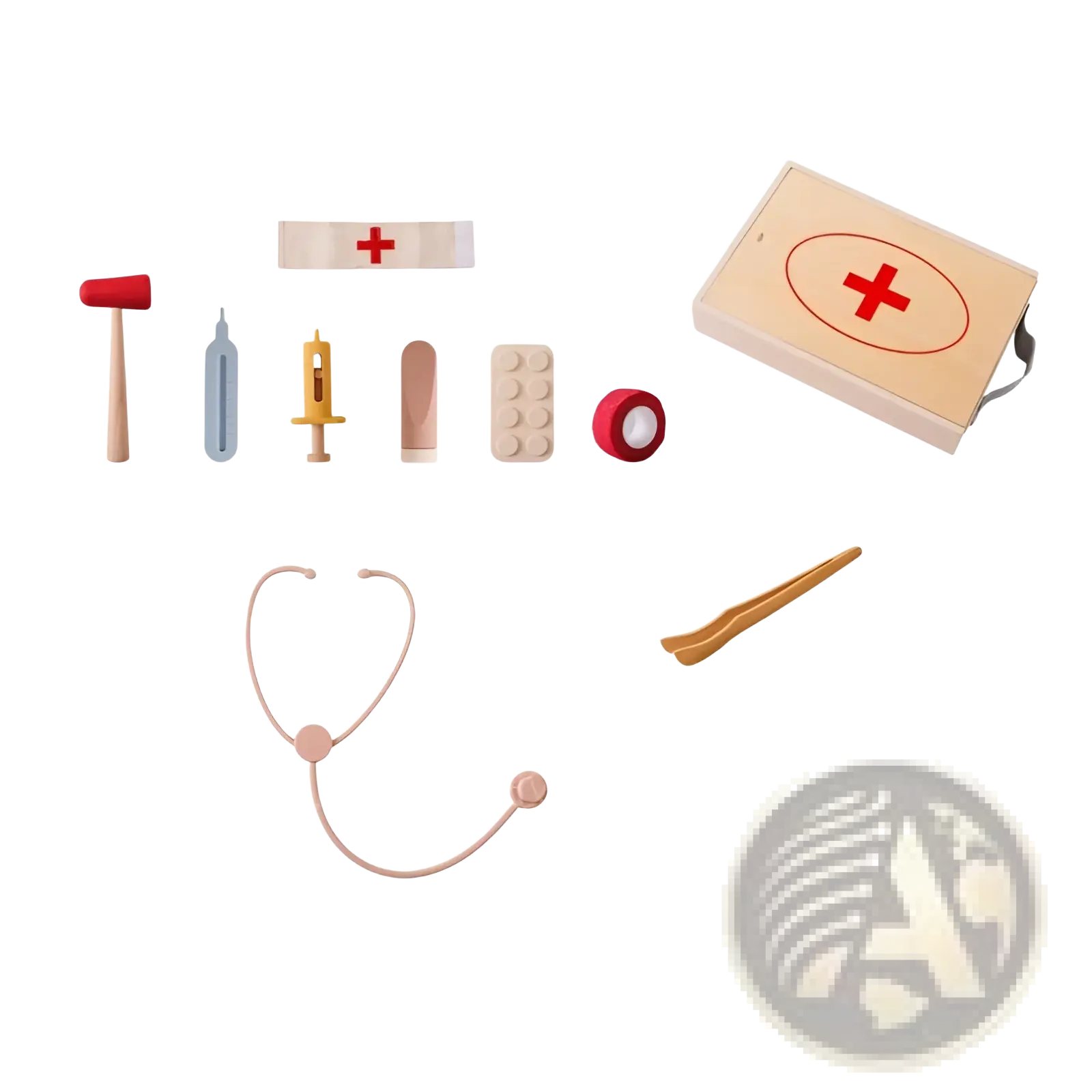 Kids doctor kit wooden and silicone medical toy set with red cross emblem and assorted play tools for children