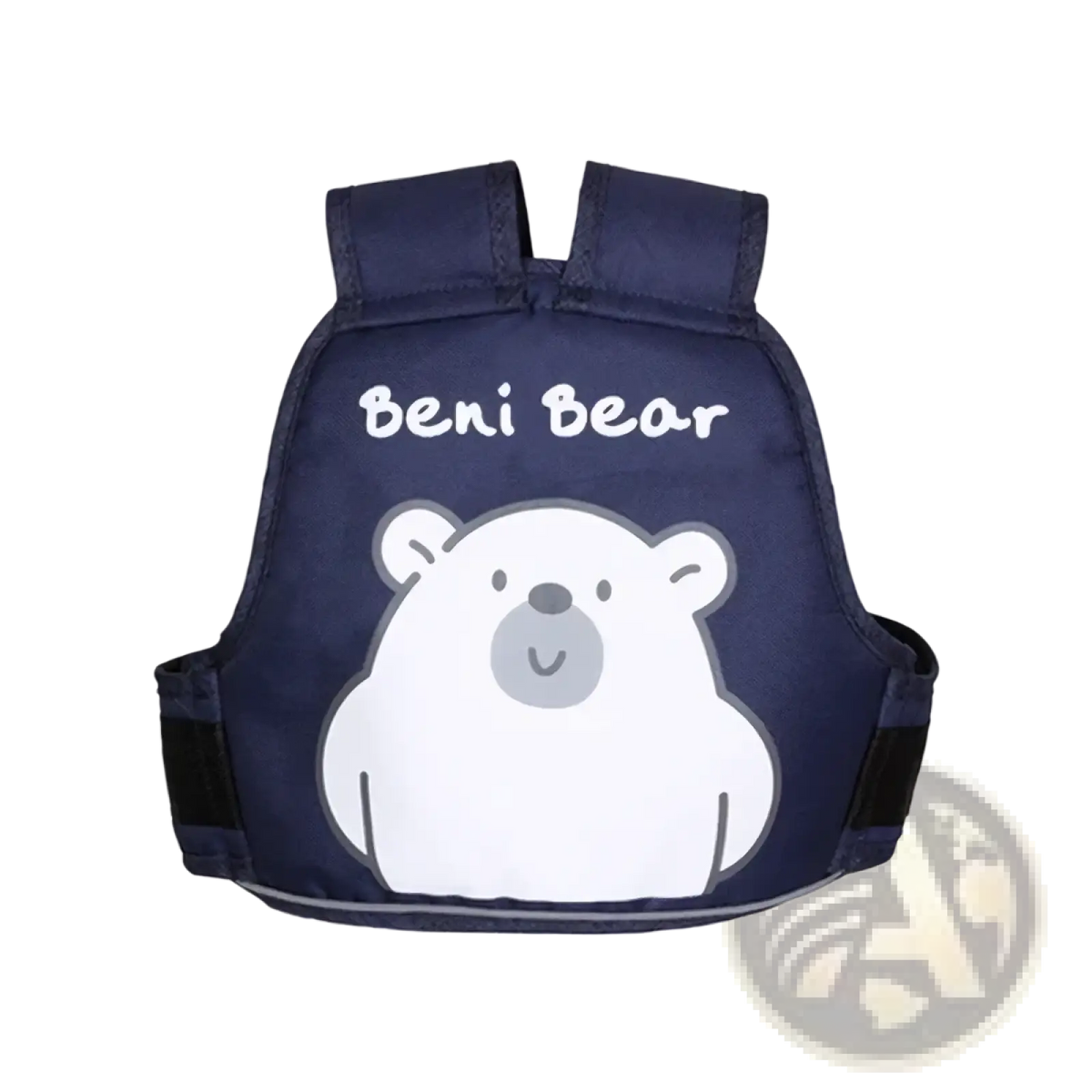 Navy blue beni bear toddler safety vest with white polar bear graphic and gray accents for kids electric motorcycle safety harness