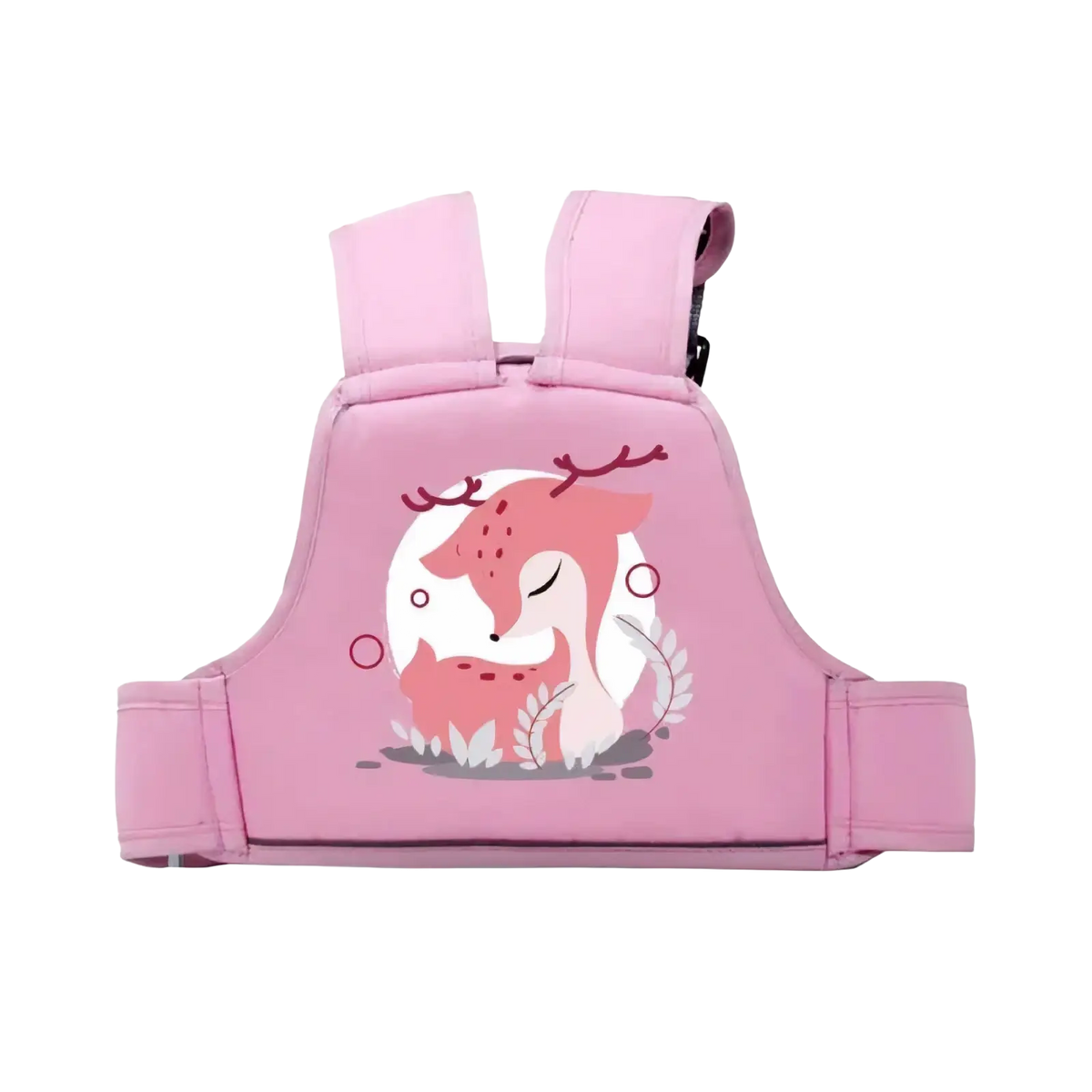 Pink kids electric motorcycle safety walker with safety harness and cute cartoon deer design for child support