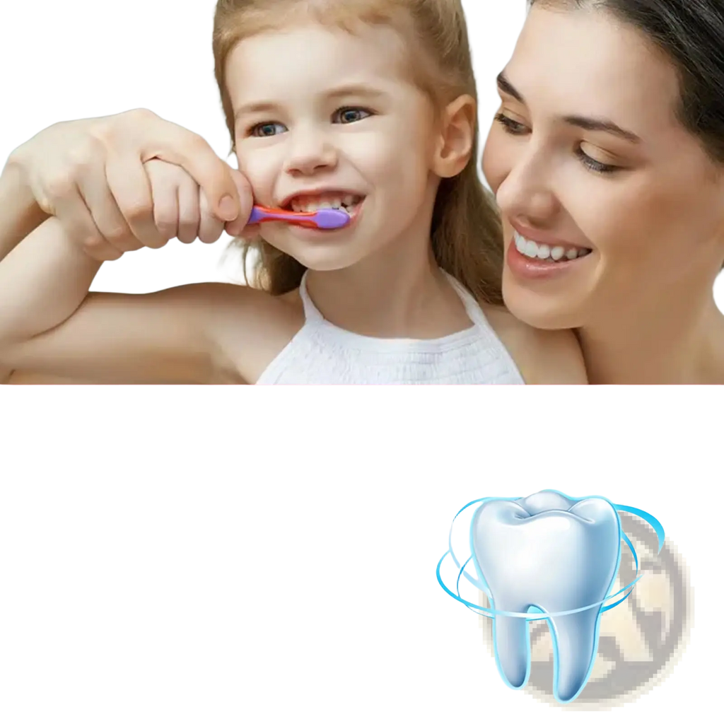 A child’s toothbrush with a purple handle and soft bristles used with kids foam toothpaste 60ml cavity protection blueberry