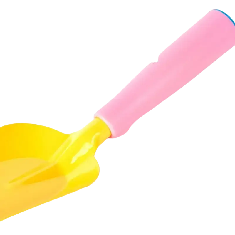 Pink and yellow plastic garden trowel with anti-slip pp handle for kids gardening set and gardening tools use