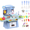 Light blue plastic kids kitchen play set with lights sounds 24 pieces including stove sink and utensils