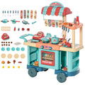 Teal and orange plastic kids kitchen playset with cash register 50 pieces featuring fast food cart and pretend utensils