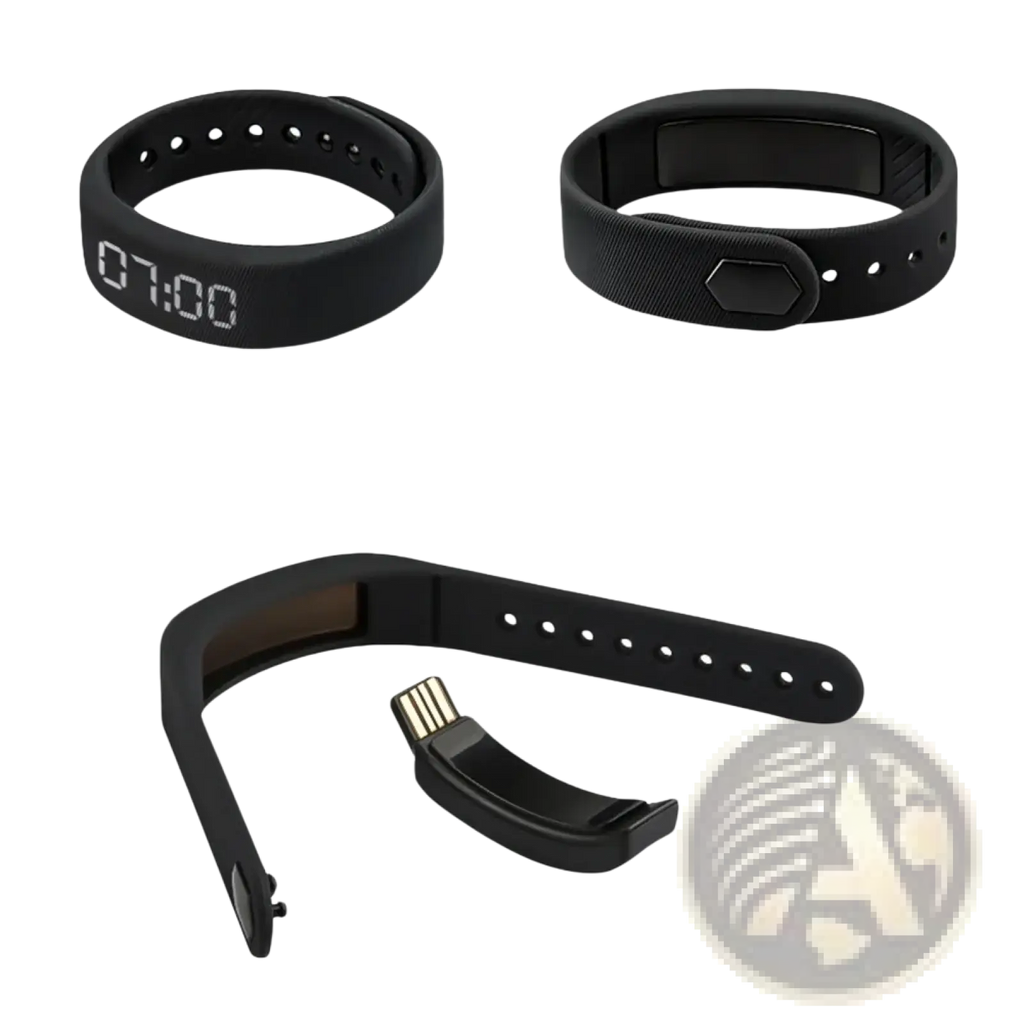 Black silicone kids led digital fitness tracker watch band with digital display and usb charging clip