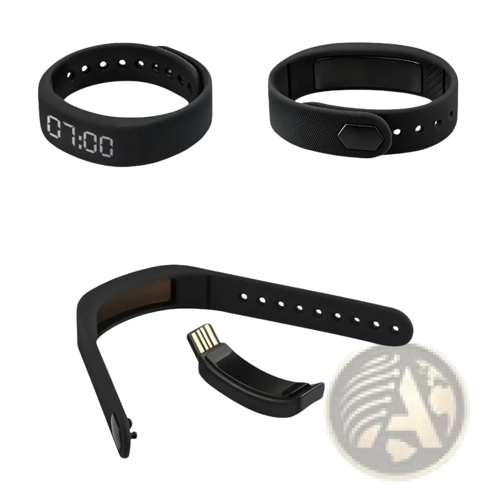 Black silicone kids led digital fitness tracker watch band with digital display and usb charging clip