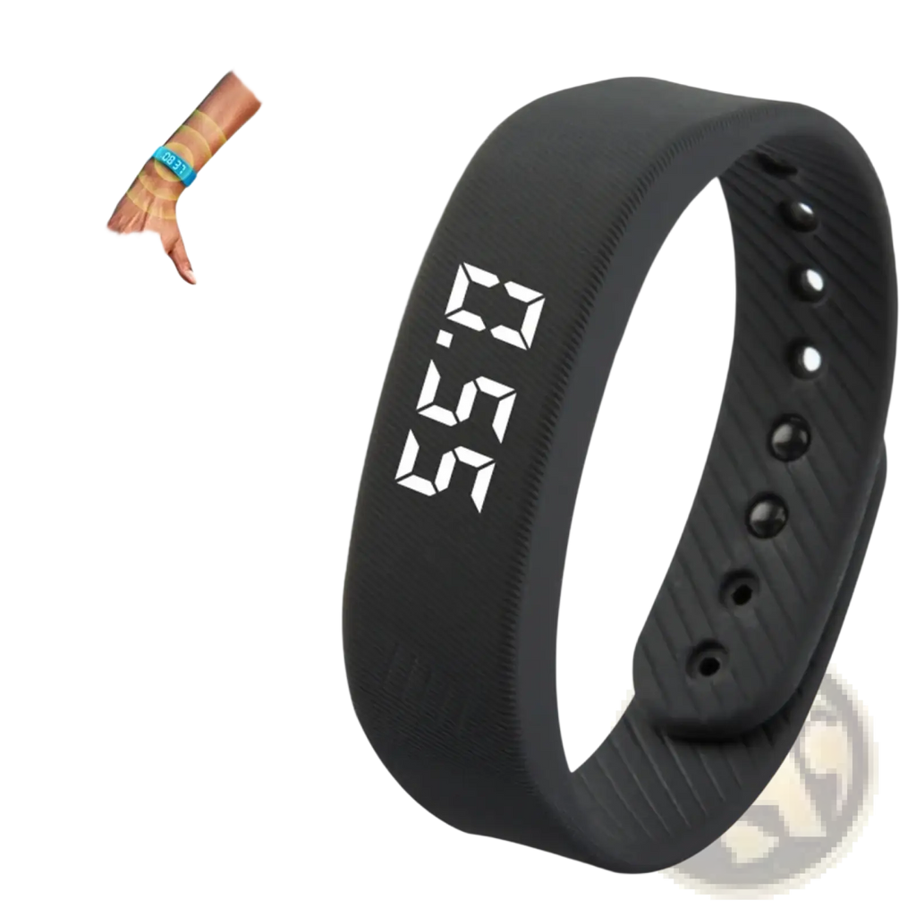 Kids led digital fitness tracker watch featuring a black silicone band and white led time display