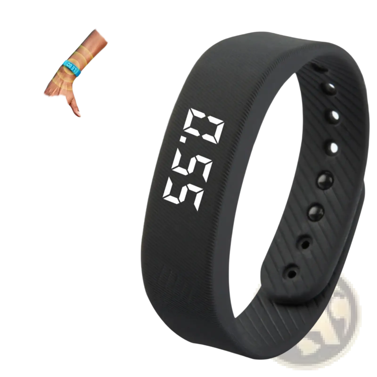 Kids led digital fitness tracker watch featuring a black silicone band and white led time display