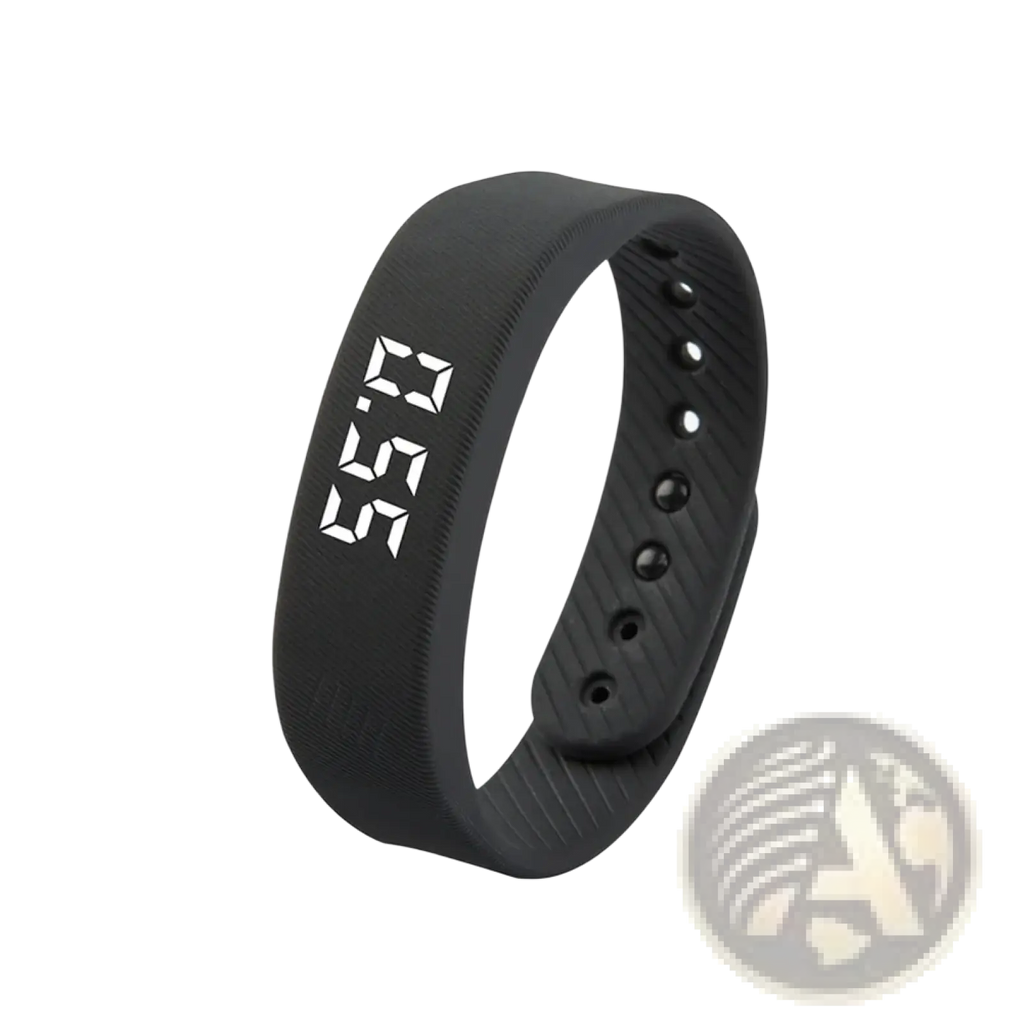 Kids led digital fitness tracker watch black with sleek textured silicone band and white led display showing the time