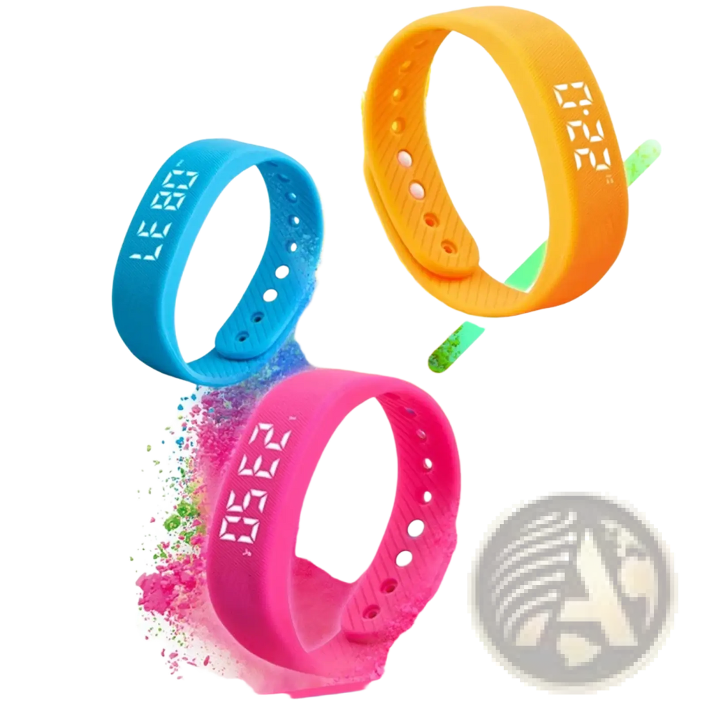 Kids led digital fitness tracker watches in blue orange and pink silicone with led time displays