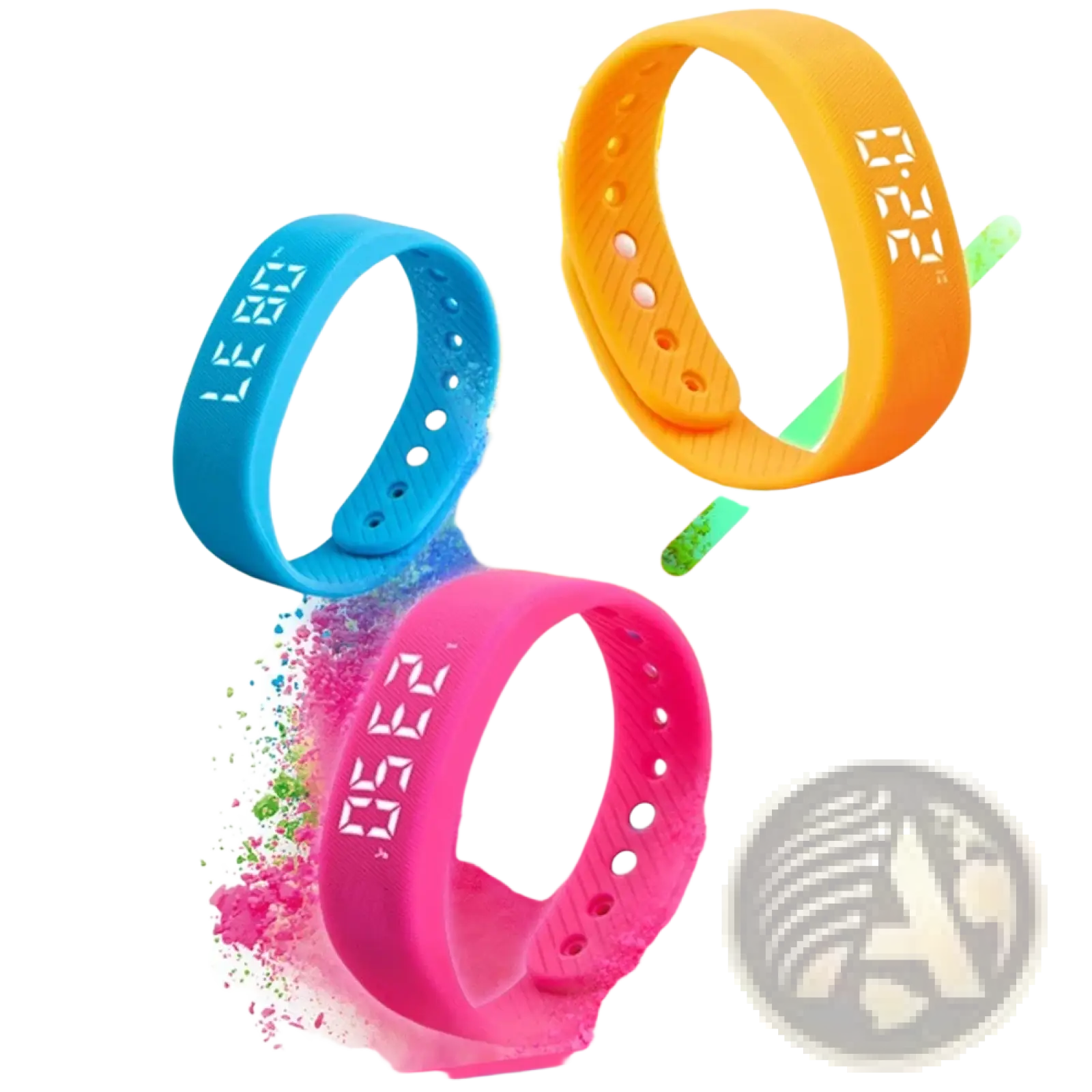 Kids led digital fitness tracker watches in blue orange and pink silicone with led time displays