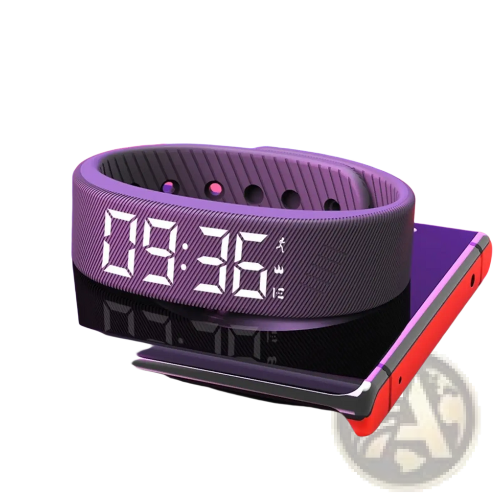 Kids led digital fitness tracker watch in purple with textured silicone band and white led time display